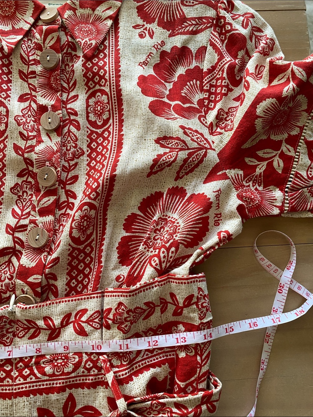 FARM Rio Pineapple Garden Jumpsuit Size XS Red Cream Floral Tie-Waist Boho Chic - Picture 14 of 14